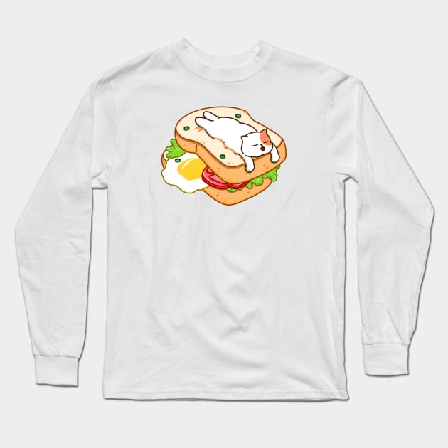 Cat and Sandwich Bread Long Sleeve T-Shirt by Kimprut